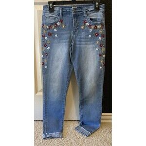 True Craft, Light Blue Denim, Embroidered, Slim, Cuffed Ankle, Size: 5